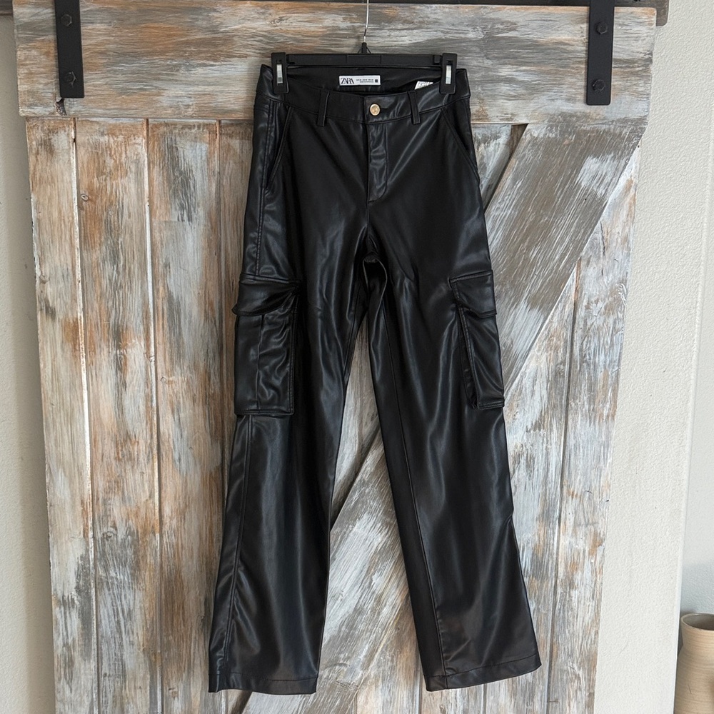 Zara Black Faux Leather Trousers